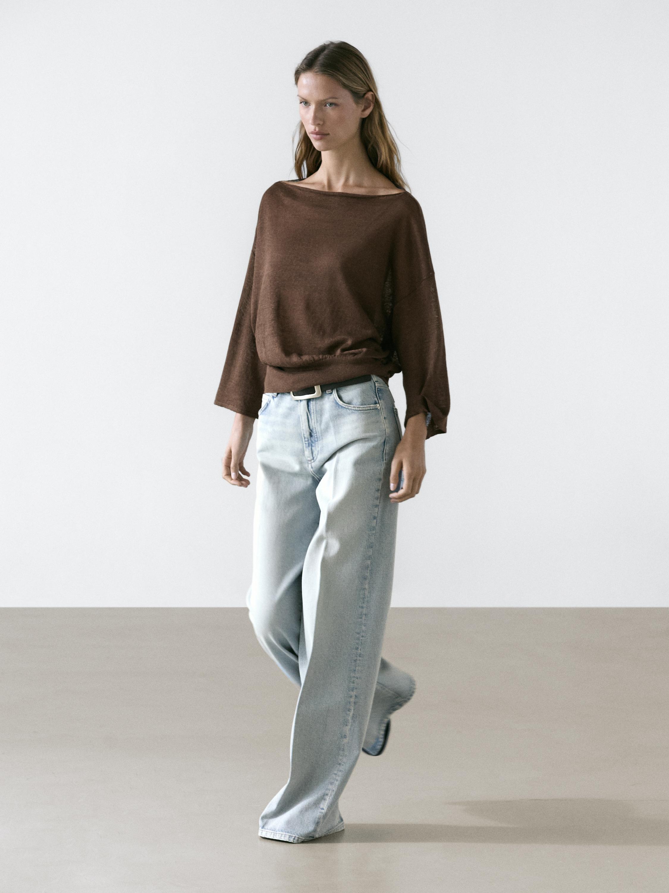 T-shirt en maille col bateau lin